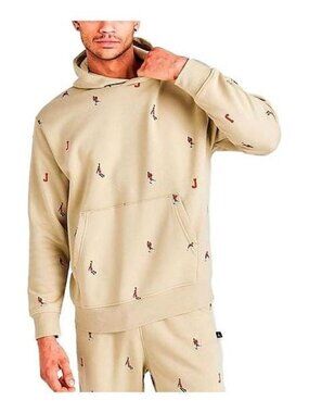 Nike Jordan Essential Holiday Jumpman AOP Hoodie Rattan Beige Fleece Pullover XL
